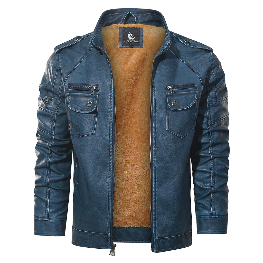 Royal Blue Fleece Biker Jacket – David Outwear